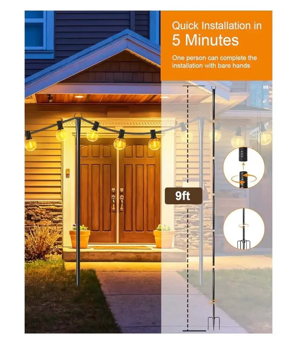 4 Pack String Light Poles for Outside, Adjustable Metal Patio Light Poles. Poles
